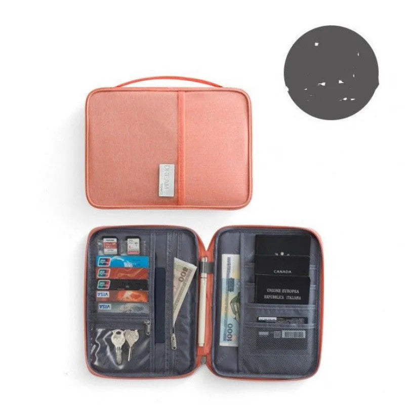 Cationic material passport cover in blue with clear interior slots for document organisation