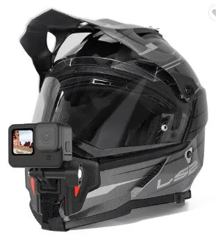 Black GoPro motorcycle helmet chin strap mount for universal sports cameras with silicone and stainless steel construction