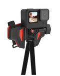 Black GoPro motorcycle helmet chin strap mount for universal sports cameras with silicone and stainless steel construction