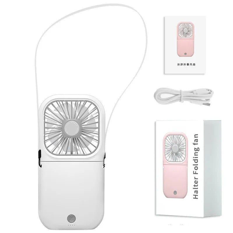 Hands-free neck band cooling fan with dual USB rechargeable fans in multiple colour options