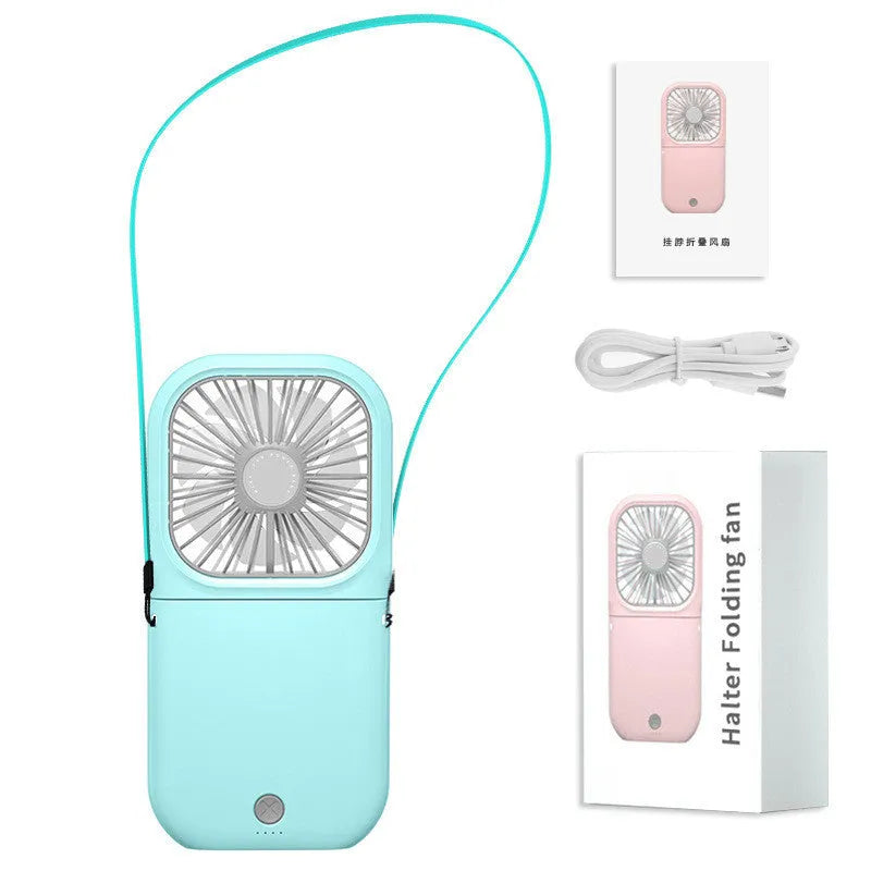Hands-free neck band cooling fan with dual USB rechargeable fans in multiple colour options