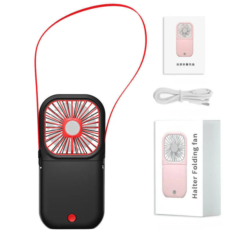 Hands-free neck band cooling fan with dual USB rechargeable fans in multiple colour options