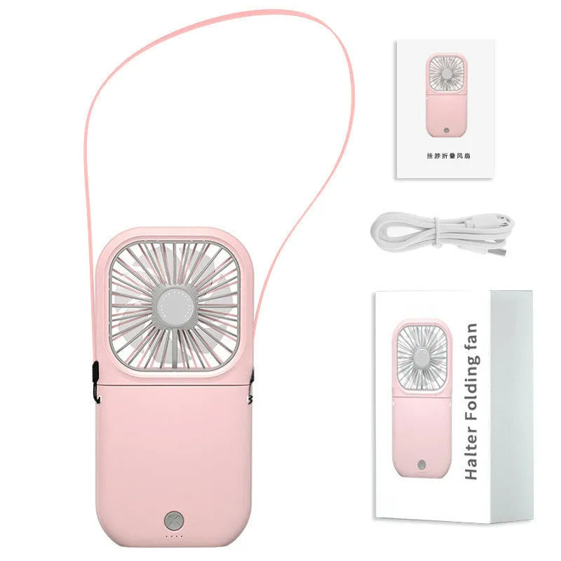 Hands-free neck band cooling fan with dual USB rechargeable fans in multiple colour options