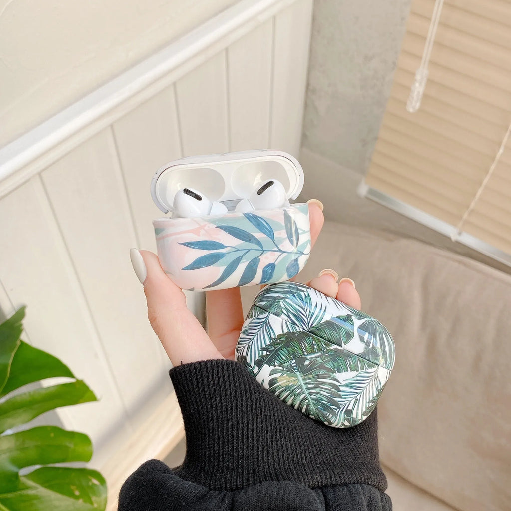 Blue banana leaves design AirPods protective case for AirPods 1/2 generation and Pro models