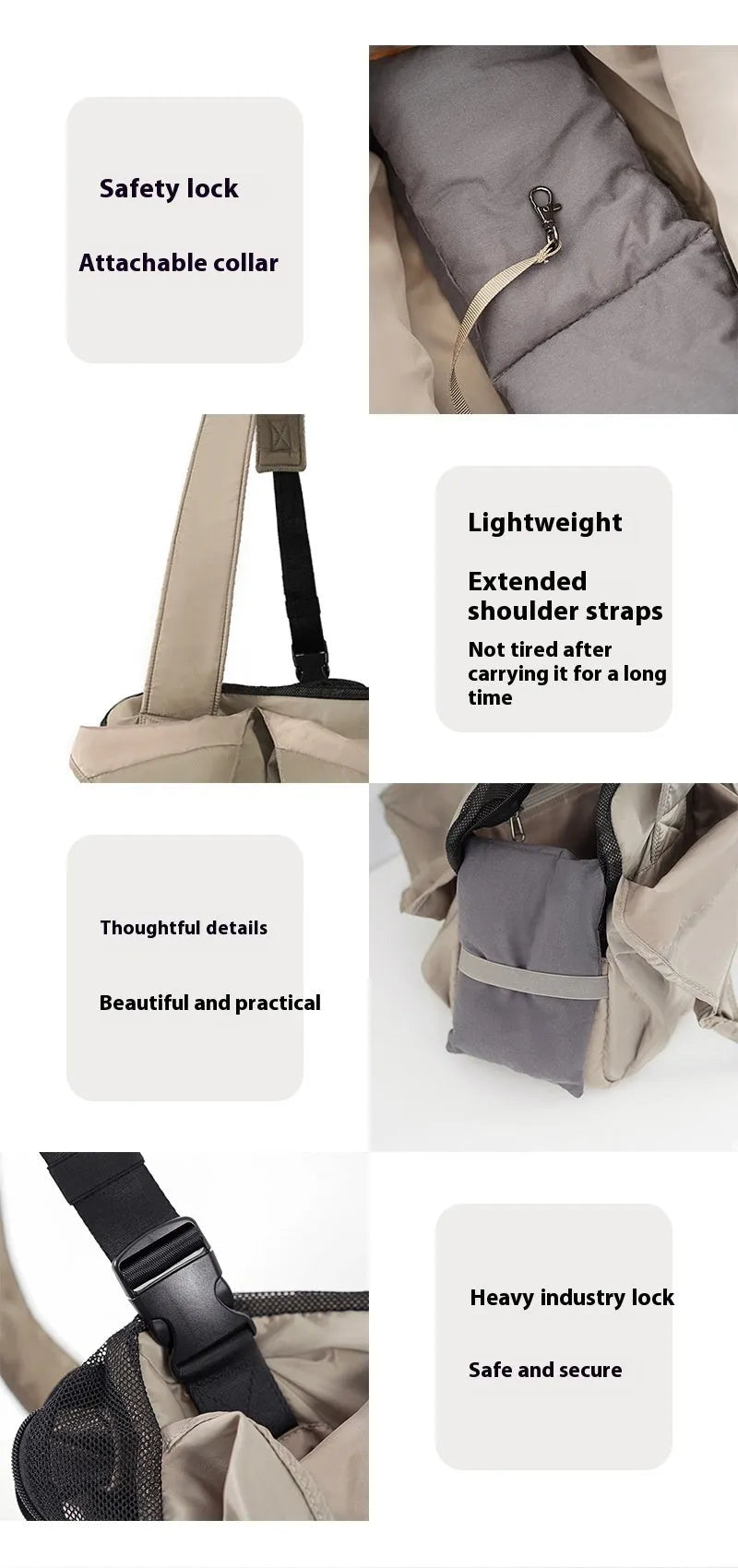 Apricot cloth pet handbag carrier with dimensions 41x16x28cm for small animal transport