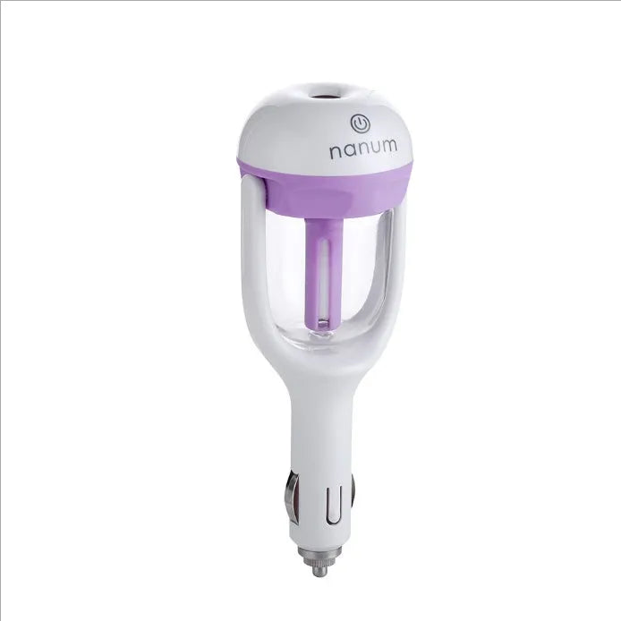 Compact blue car humidifier with 180-degree rotation for vehicle air freshening and humidification