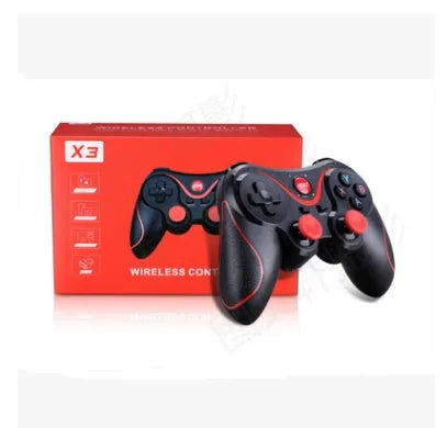 X3 Bluetooth wireless game controller for Android phones with mobile phone clip attached
