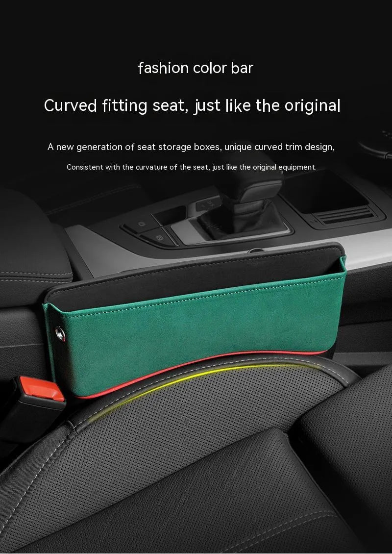 Leather car seat storage box in one of five colours: black, brown, beige, green, or red.