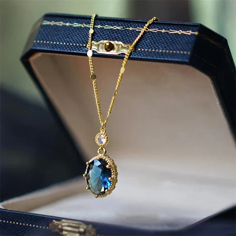 French retro necklace with geometry copper pendant in gold electroplated finish