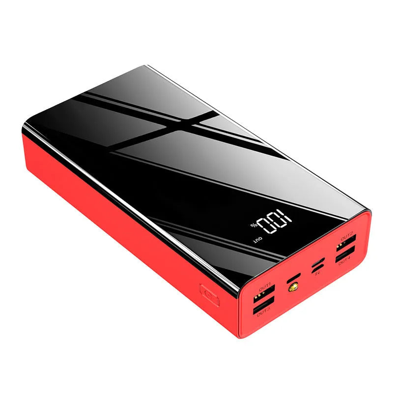 Large 40000 mAh capacity power bank with LCD display in red or black plastic case