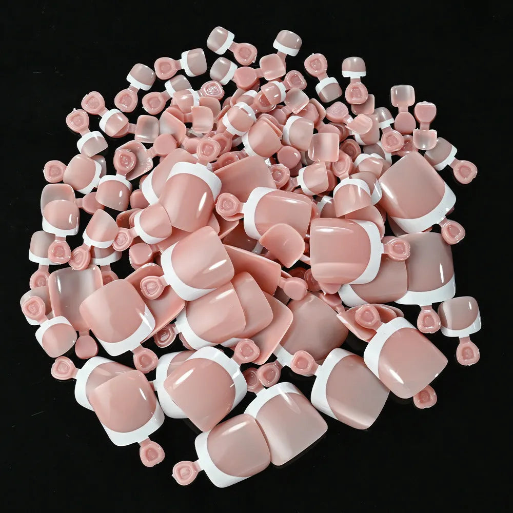 French white edge feet nude full square short artificial nail pieces 120pc boxed set showing multiple nude colour shades