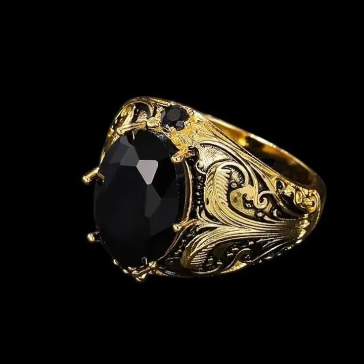 Silver men's wide geometric pattern ring with imitation ink colour gems and Moonstone detail on a hand.