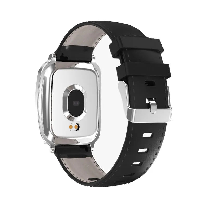 M8 multi-function smart bracelet with heart rate monitoring on a wrist, showing a black zinc alloy body and TPU strap.