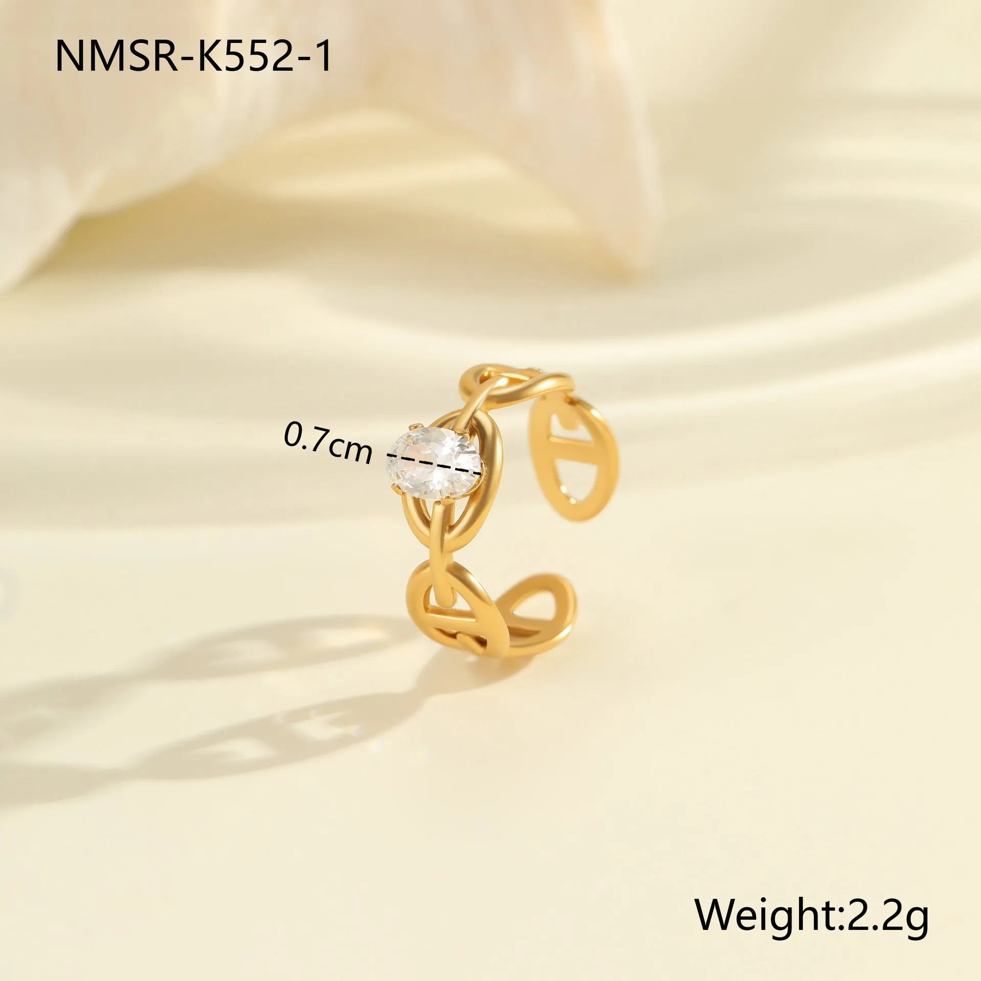 Geometric stainless steel ring with electroplated zircon stones in multiple colour options