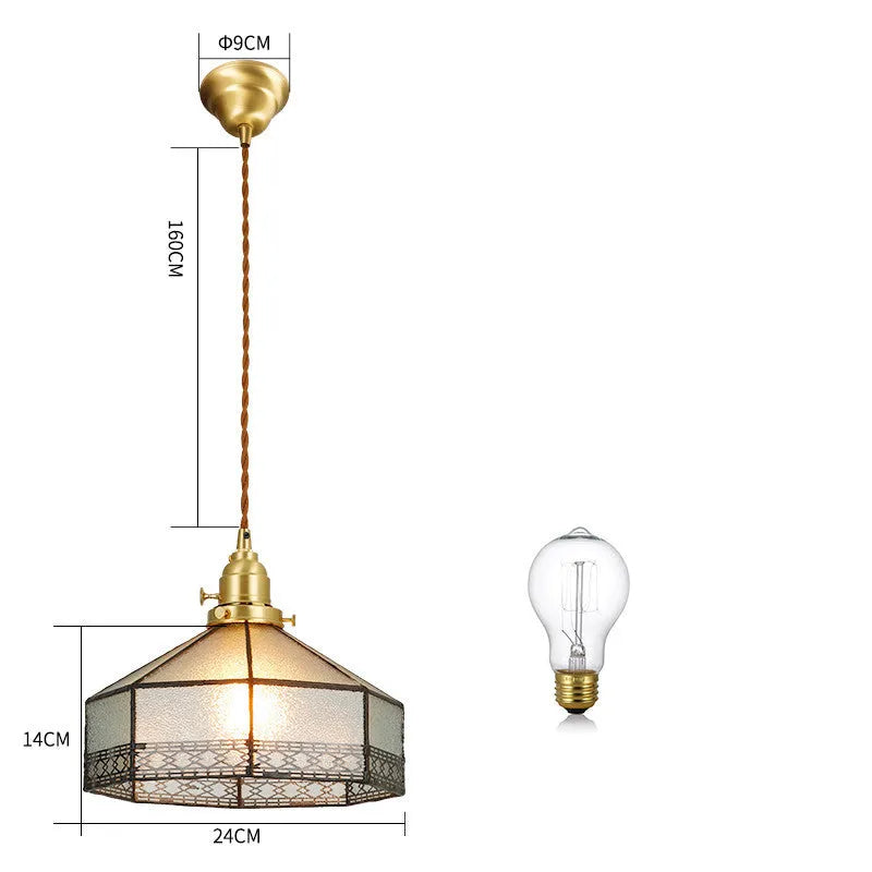 Japanese retro brass and glass chandelier with hand-blown shades, walnut wood accents, and hemp rope light line