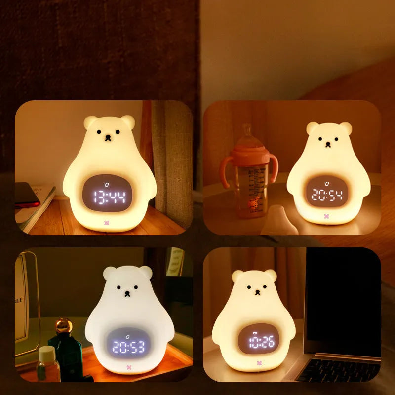 Cartoon big white bear silicone night light with timer and alarm functions