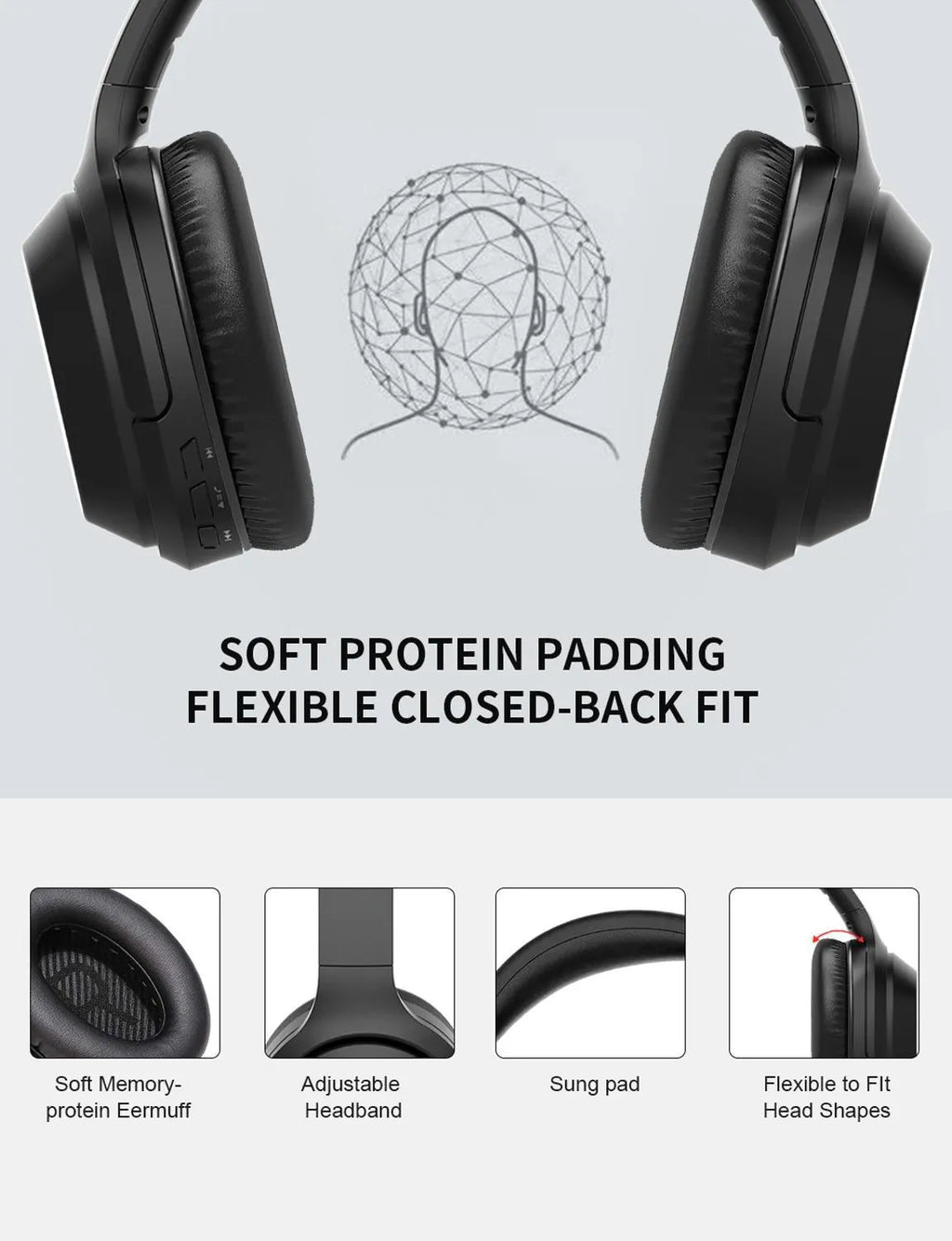Black Gorsun E98 Bluetooth 5.0 over-ear wireless headset with stainless steel slider and memory protein ear cushions