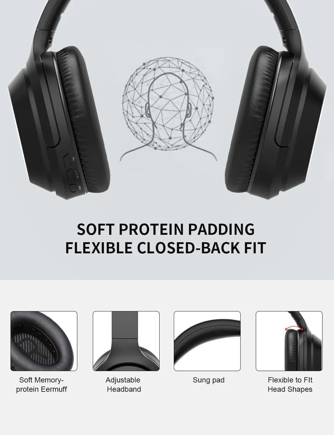 Black Gorsun E98 Bluetooth 5.0 over-ear wireless headset with stainless steel slider and memory protein ear cushions