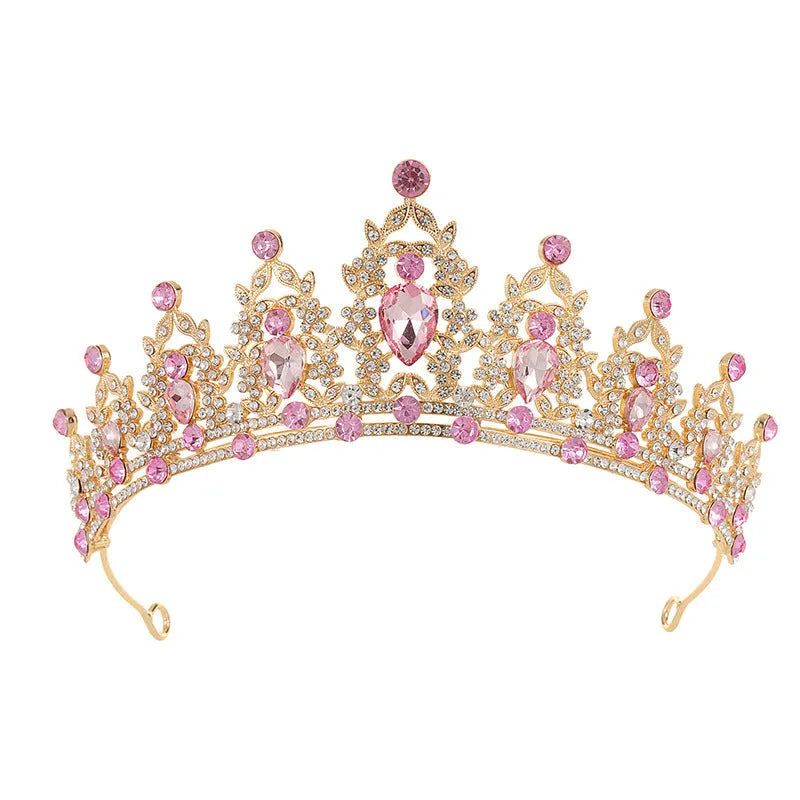 Baroque style bride wedding crown headdress with crystal rhinestones on alloy frame in silver or KC gold colours.