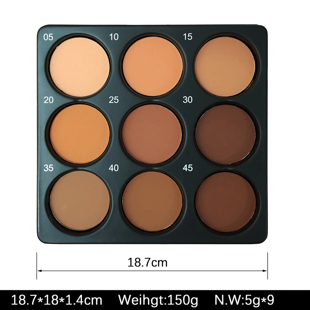 Dark matte eyeshadow palette with nine waterproof shades in a makeup compact