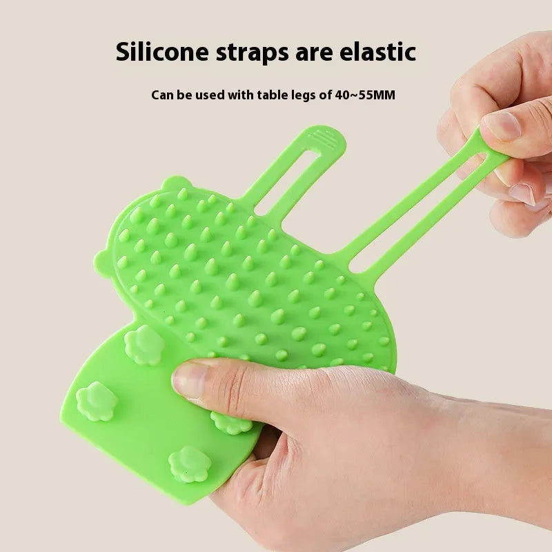 Silicone cat grooming comb with rounded teeth and adjustable strap in multiple colours