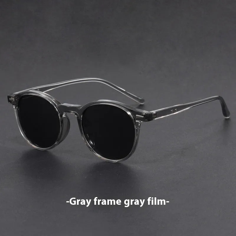 Retro round frame sunglasses with UV400 polarised lenses in five colour options