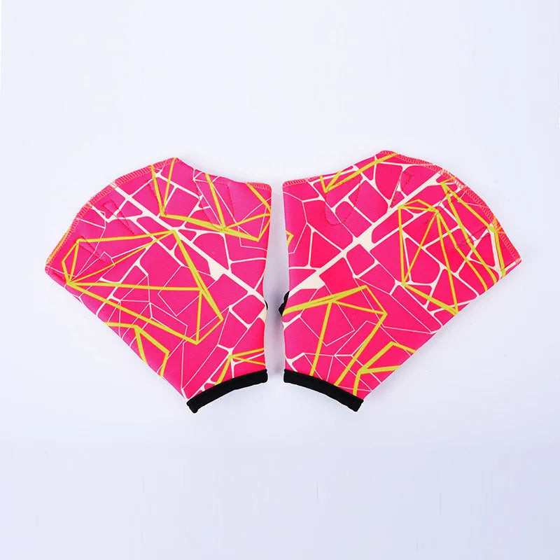 Duck feet webbed swimming gloves in multiple colour prints, sizes S, M, L.