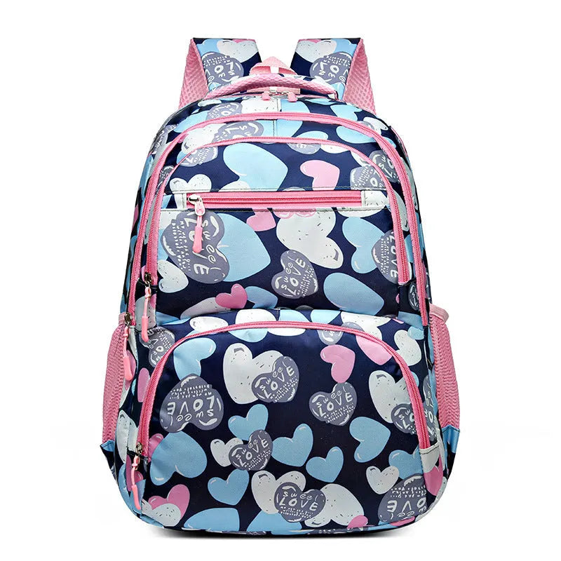Blue children's school backpack with air pillow shoulder straps and Oxford cloth exterior
