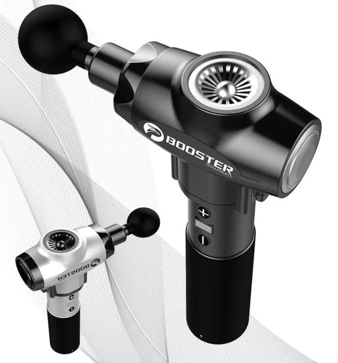 Black and white muscle relaxation massager with adjustable speed control and lithium battery