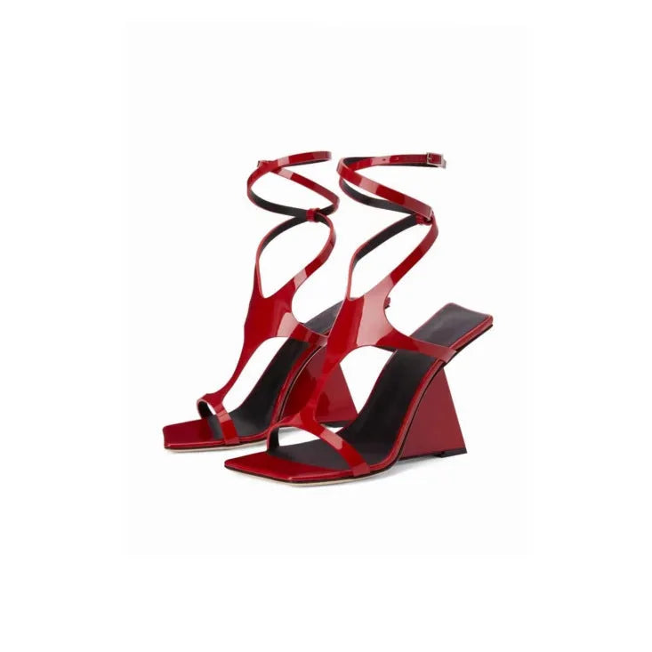 Women's black square toe high heel sandals with button closure and 9.5cm heel