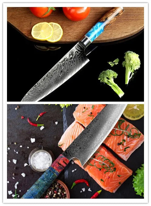 8-piece kitchen knife set with stainless steel blades including chef knife, meat cutter, and bread knife