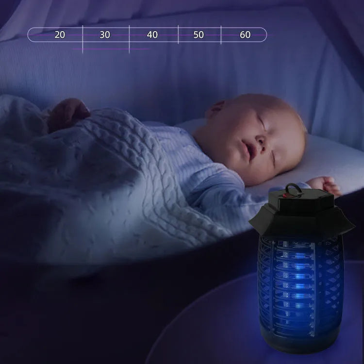 Black aromatherapy mosquito killer lamp with metal grid, for UV or LED tube options.