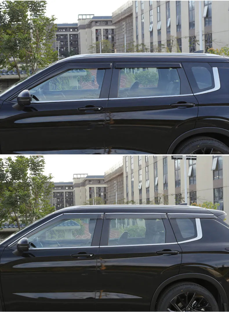 2023 Outlander window deflectors in black warrior style, mounted on vehicle exterior
