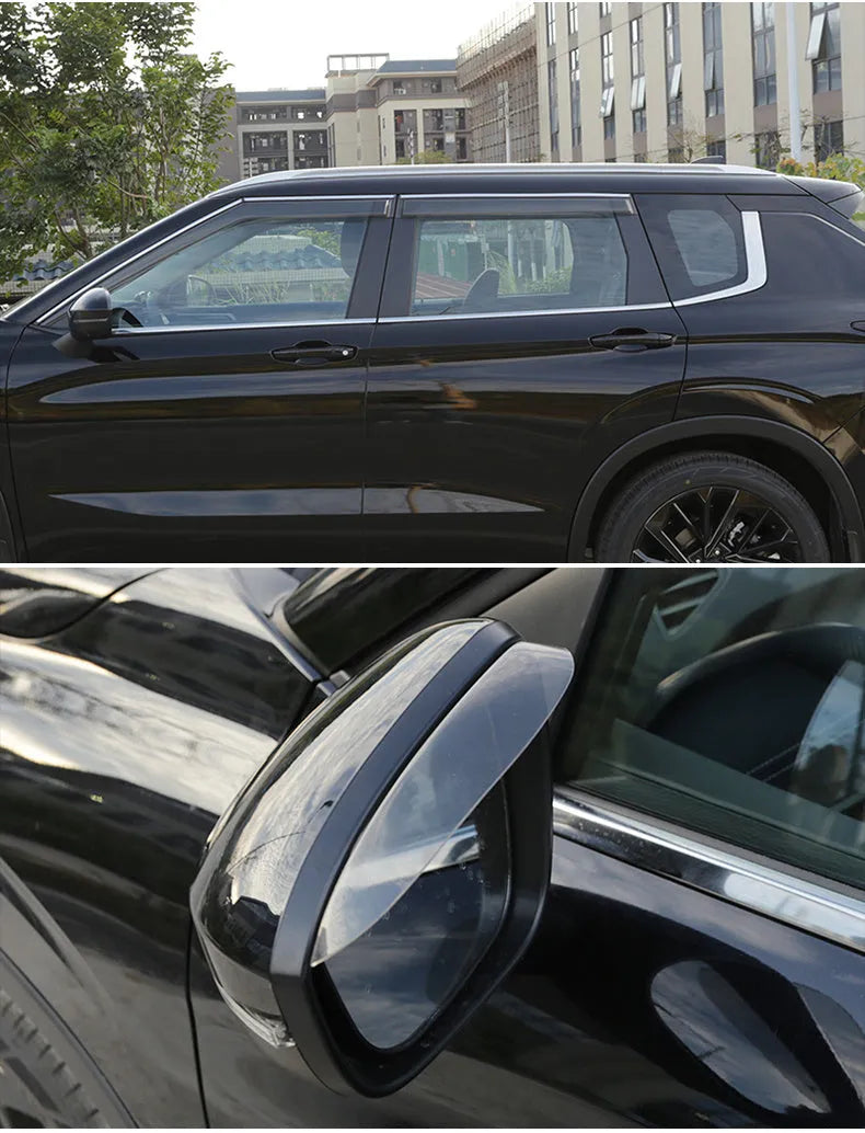 2023 Outlander window deflectors in black warrior style, mounted on vehicle exterior
