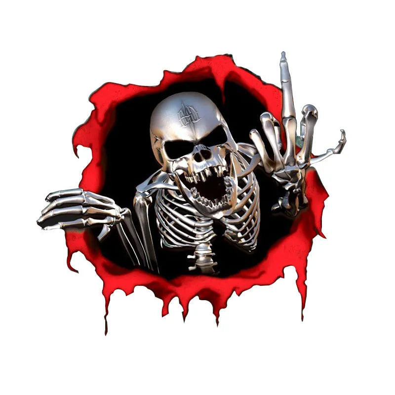Reflective metal skull car sticker with colourful broken shell design on PET material
