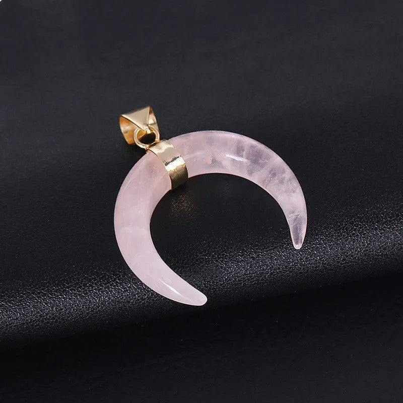 Natural stone moon pendant necklace with copper electroplated chain in pink or purple crystal