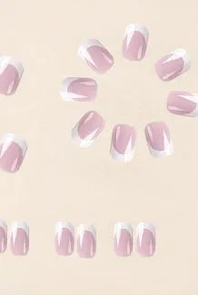 24 white plaid pattern coffin-shaped press-on nail tips