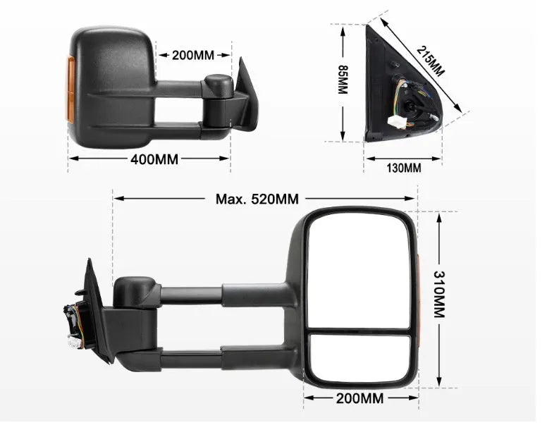 Black electric exterior side mirror for Nissan NP300 D23 model 2015 onwards.
