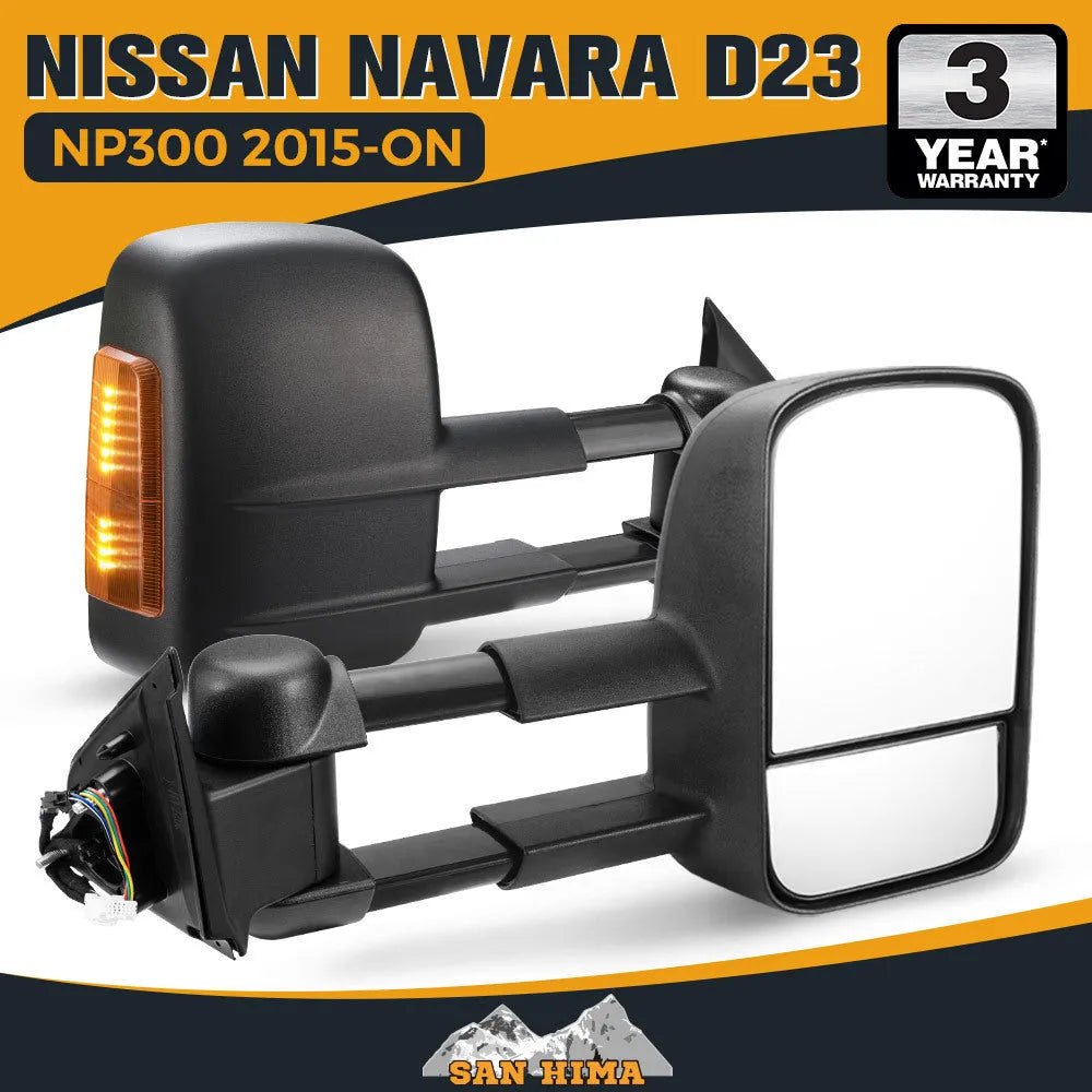 Black electric exterior side mirror for Nissan NP300 D23 model 2015 onwards.