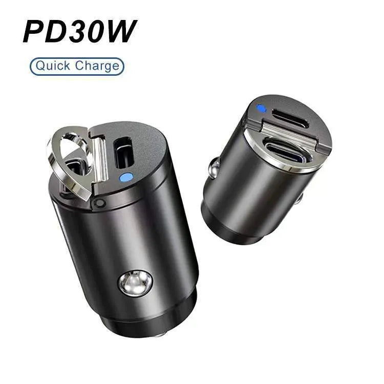 Zinc alloy car cigarette lighter charger adapter showing Black and Tarnish colour options next to scale