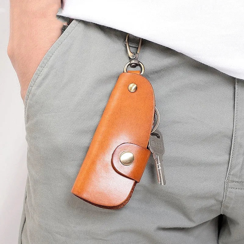 Genuine leather handmade key storage bag for car keys in short length style