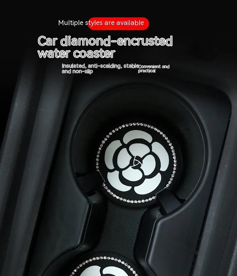 Black and white checkerboard PVC car cup holder insert mat for centre console