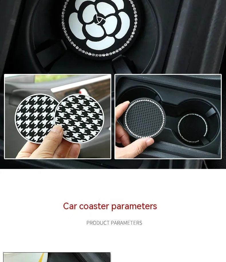 Black and white checkerboard PVC car cup holder insert mat for centre console