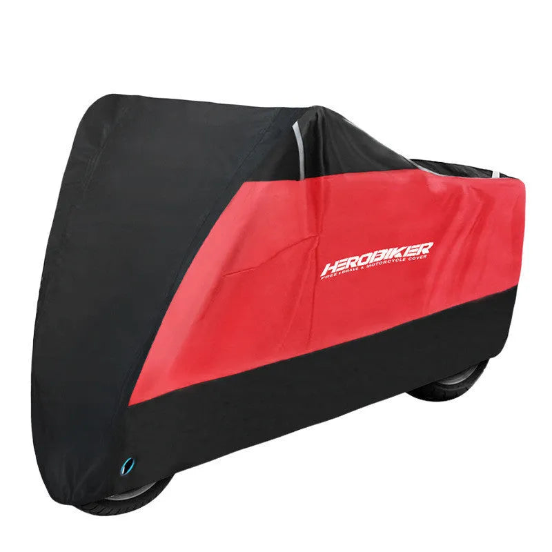 Black polyester motorcycle rain cover shown fitted on an electric bike.