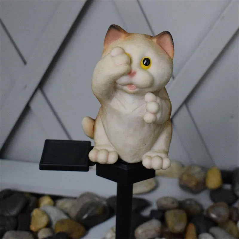 Brown resin cat-shaped solar light for garden pathways