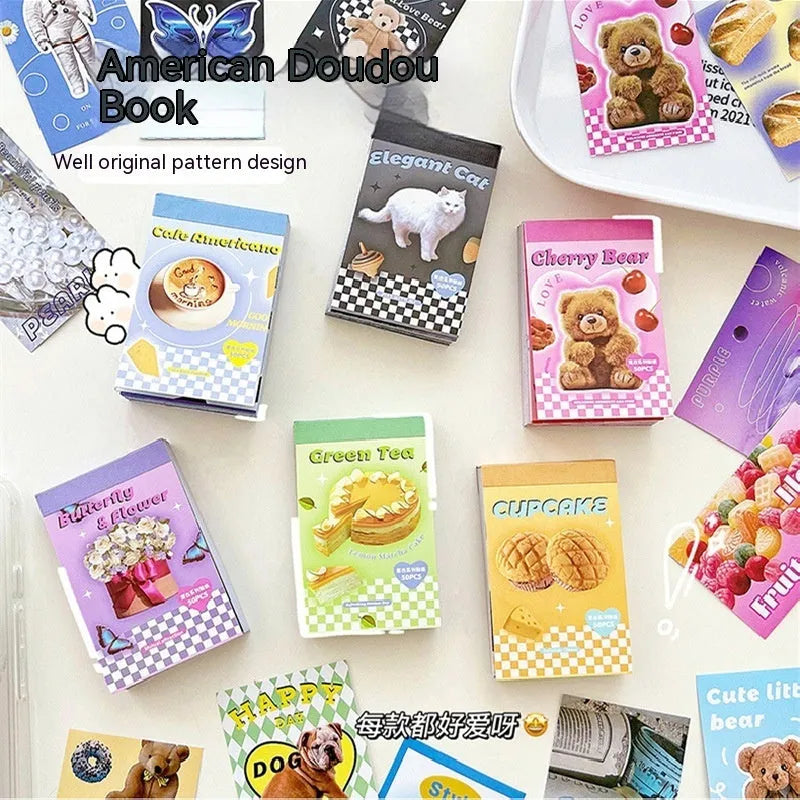 American retro cartoon sticker book with 50 sheets of 4x6cm journal decoration stickers