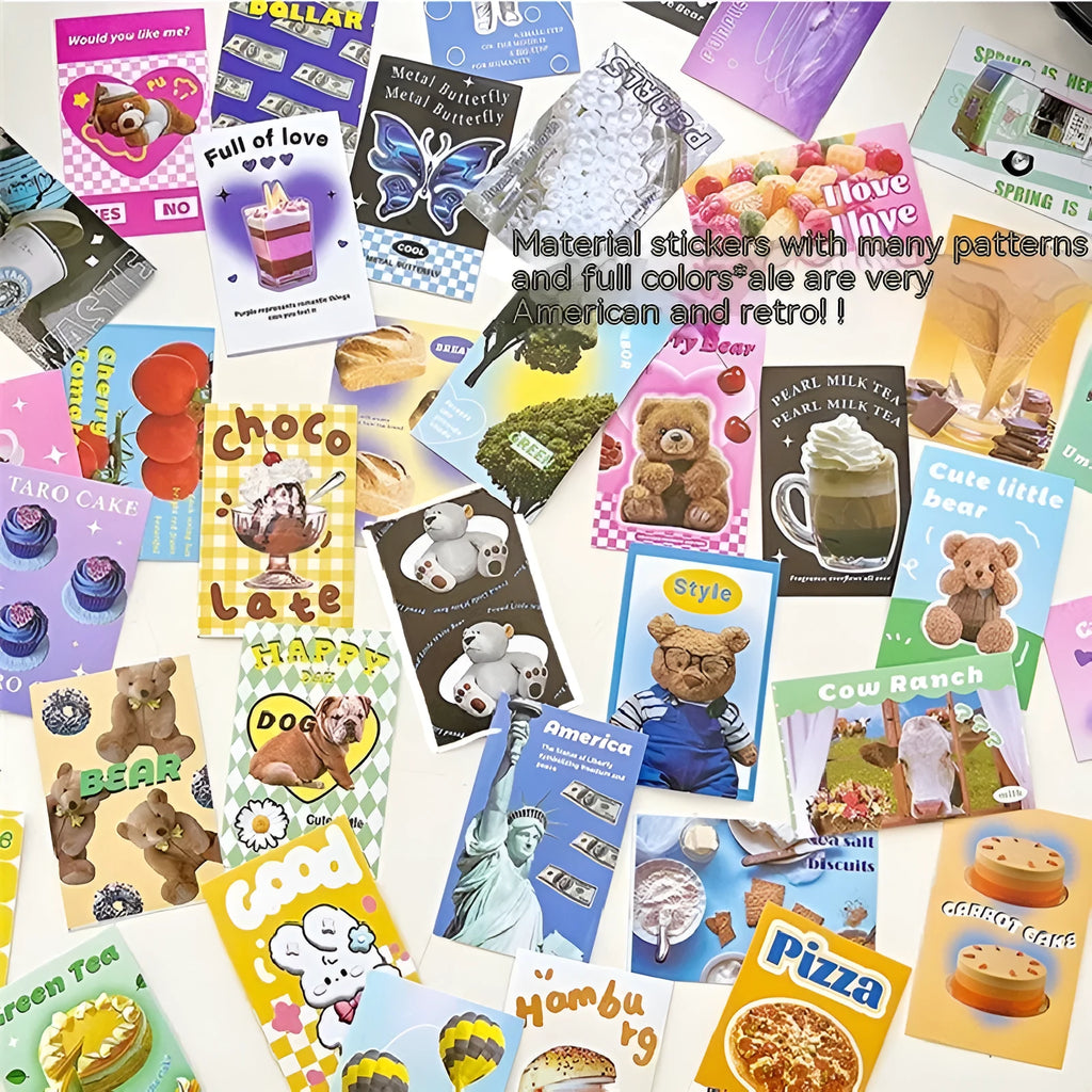 American retro cartoon sticker book with 50 sheets of 4x6cm journal decoration stickers