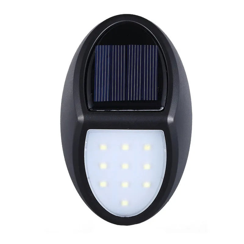 Black rectangular LED solar wall light for outdoor garden or security use