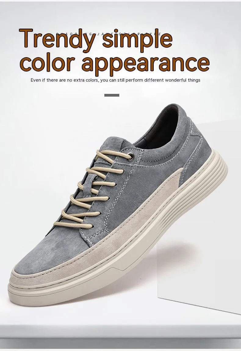 Men's grey pigskin leather skate shoes with rubber sole and lace-up closure