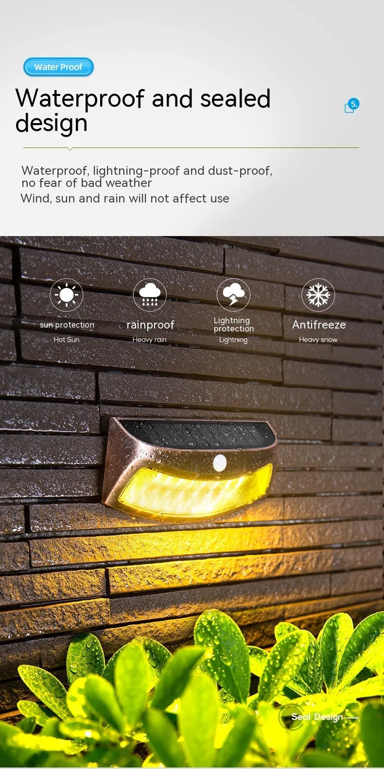 Solar powered outdoor wall light with retro smiling face design for garden courtyard decoration